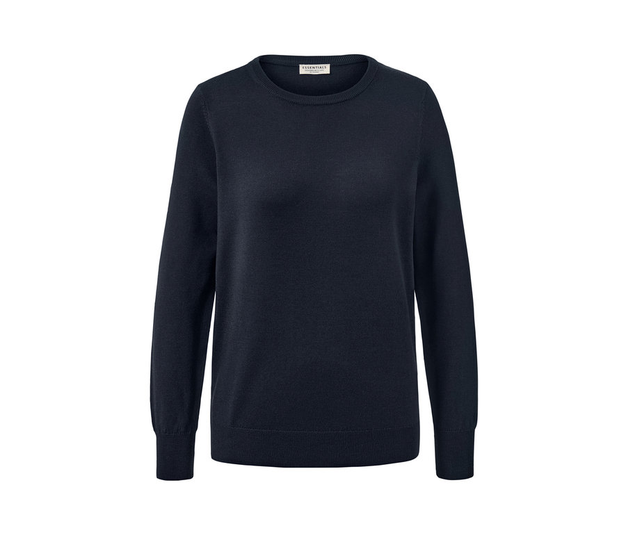 Dunkelblauer Merino-Feinstrickpullover.