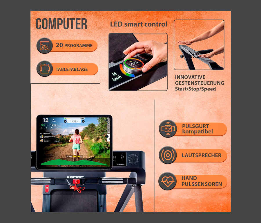 Detailansicht der Bedienelemente und des Displays des Christopeit Sport Laufbandes TM 2400S.