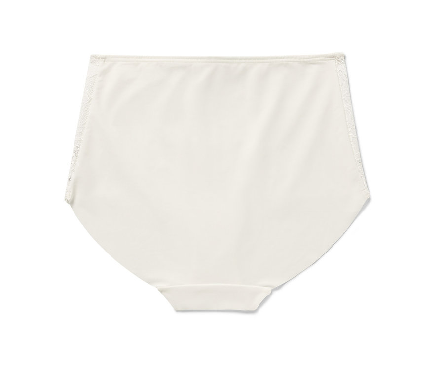 Eine creme Highwaist-Panty liegt auf einem weißen Hintergrund.