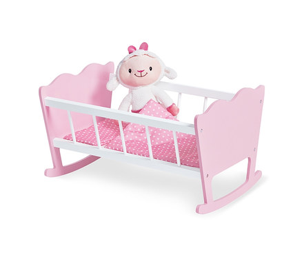 Rosa Pinolino Puppenwiege »Jasmin«, 4-teilig mit Plüschschaf-Spielzeug.