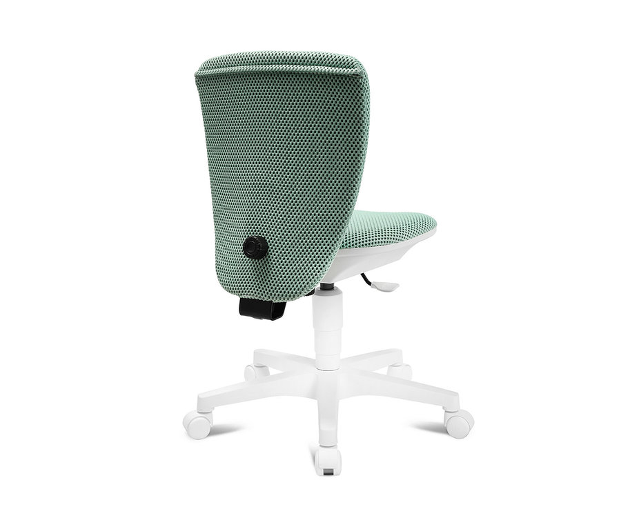 Rückansicht des mintfarbenen Topstar Sitness »Home S'cool« Stuhls mit weißem Gestell.