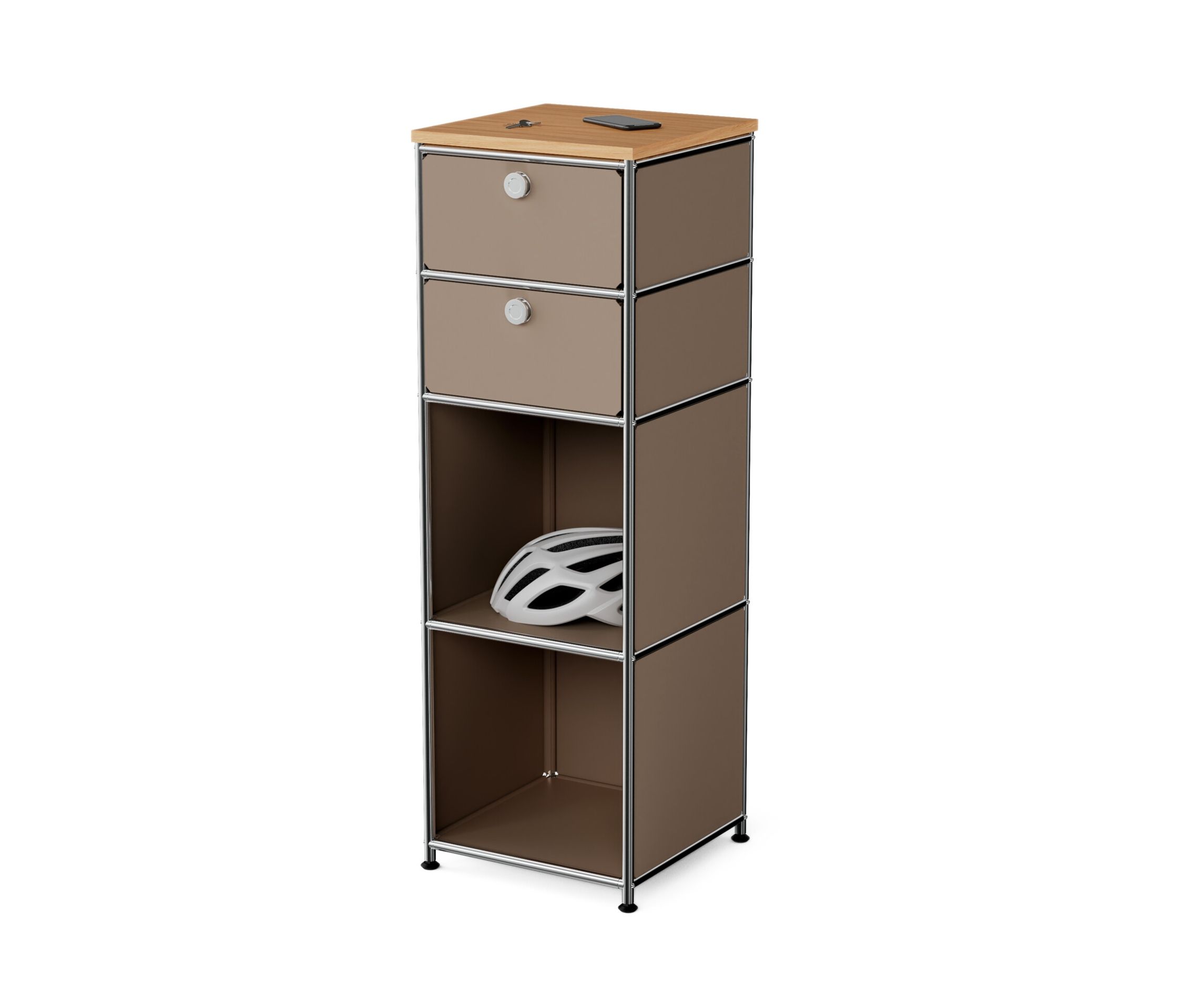 Tchibo - Schmale Kommode Metall »Cn3« mit Holzplatte und 2 Schubladen - taupe