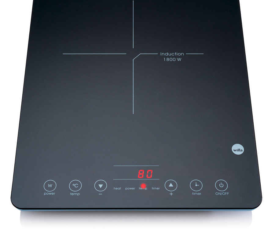 Schwarze WILFA Induktions-Kochplatte »ICP-1800B«.