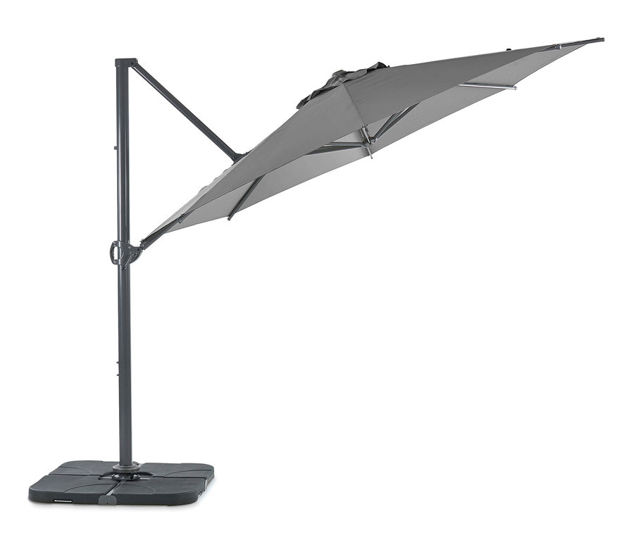 Anthrazitfarbener Leco Ampelschirm, Durchmesser ca. 330 cm.