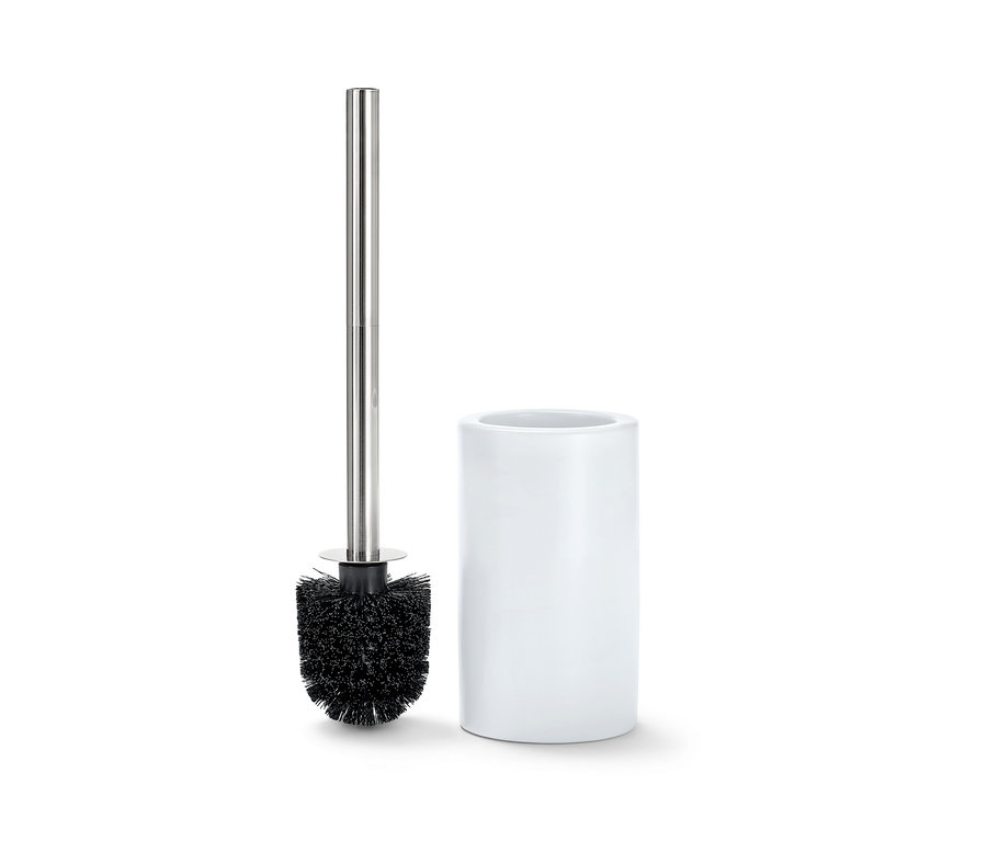 Eine WC-Bürste mit einem weißen Keramikhalter.
