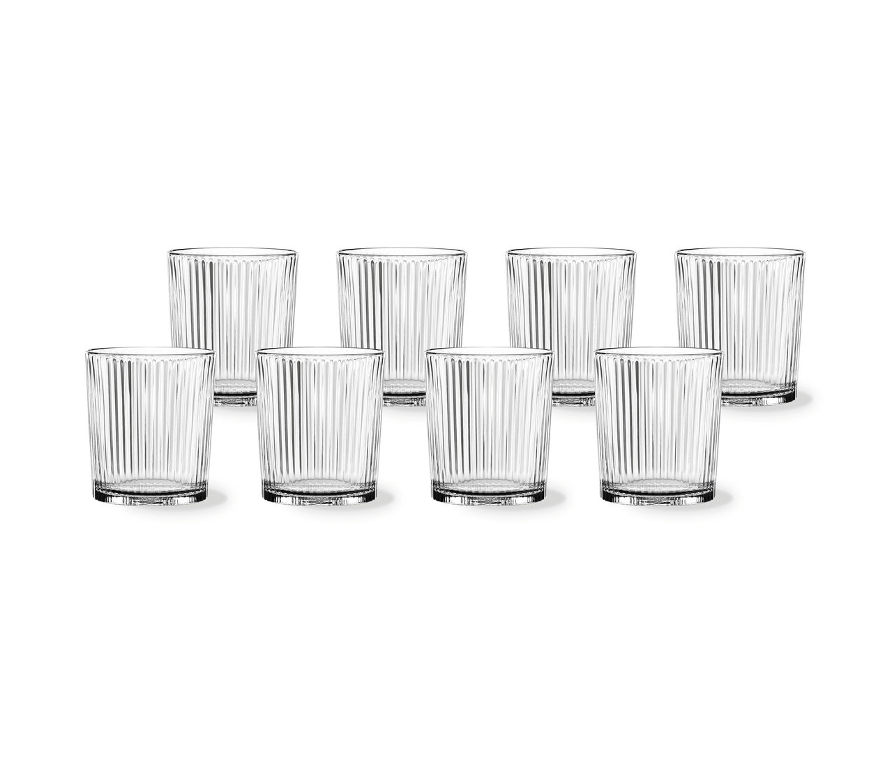 Acht Nachtmann Aperitivo-Becher, als 8er-Set, in zwei Reihen auf einem weißen Hintergrund.