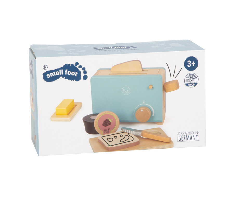 Verpackung des small foot Toaster-Sets »tasty« mit Holztoaster und Zubehör.