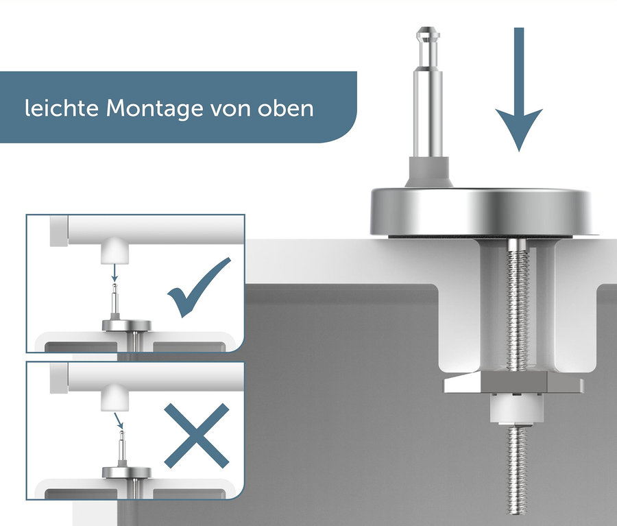 Illustration der Montage des SCHÜTTE Duroplast-High-Gloss-WC-Sitz »ROUND DIPS« von oben.