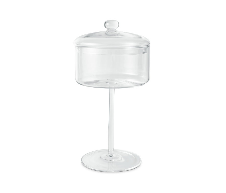 Leere Bonboniere aus Glas mit Deckel.
