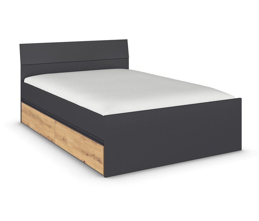 rauch Bett »Joel« mit 2 Schubladen, grau metallic/Eiche Artisan, 140 x 200 cm.