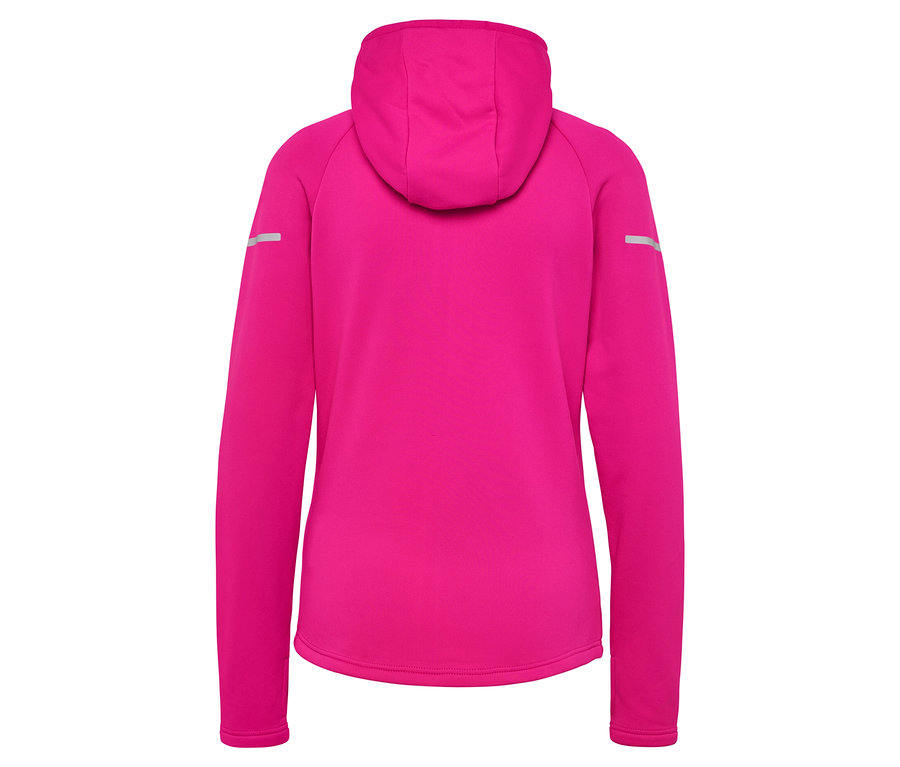 Rückansicht eines pinkfarbenen Hoodies.
