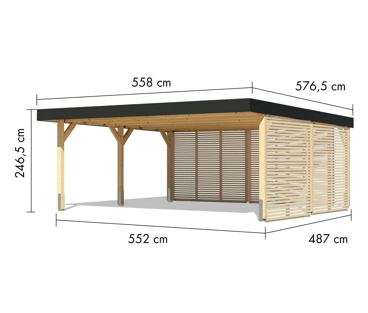 Thumbnail - Karibu Doppel-Carport mit Seiten- und Rückwand - 552x487x246,5cm - braun - Fichtenholz