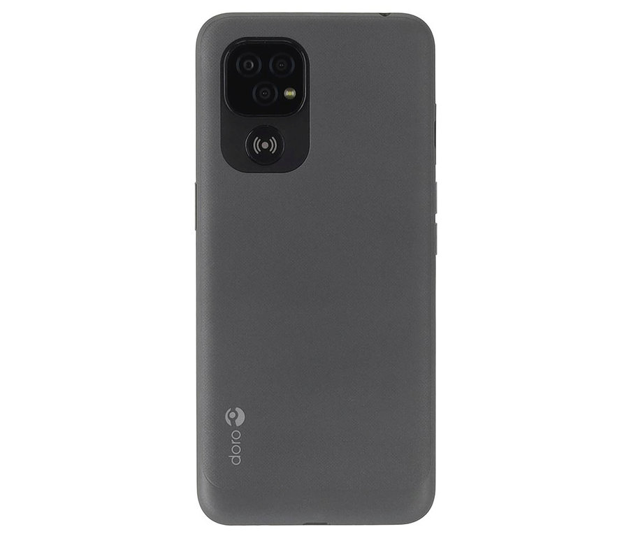 Detailansicht der Rückseite des schwarzen Doro 8100 32GB Mobiltelefons.