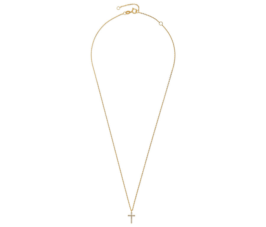 Goldene Halskette mit Kreuzanhänger.
