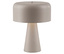 Beige Tischlampe mit konischem Fuß und zylindrischem Schirm.
