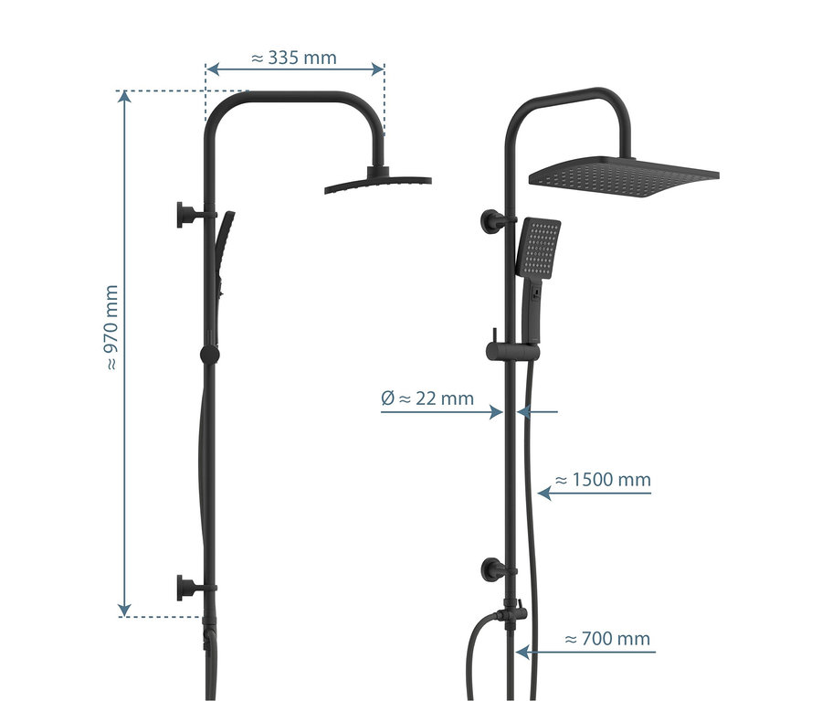 Schwarzes Duschkopf-Set »Mallorca« mit den Abmessungen.