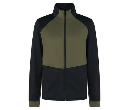 Grüne und schwarze Reissverschlussjacke.