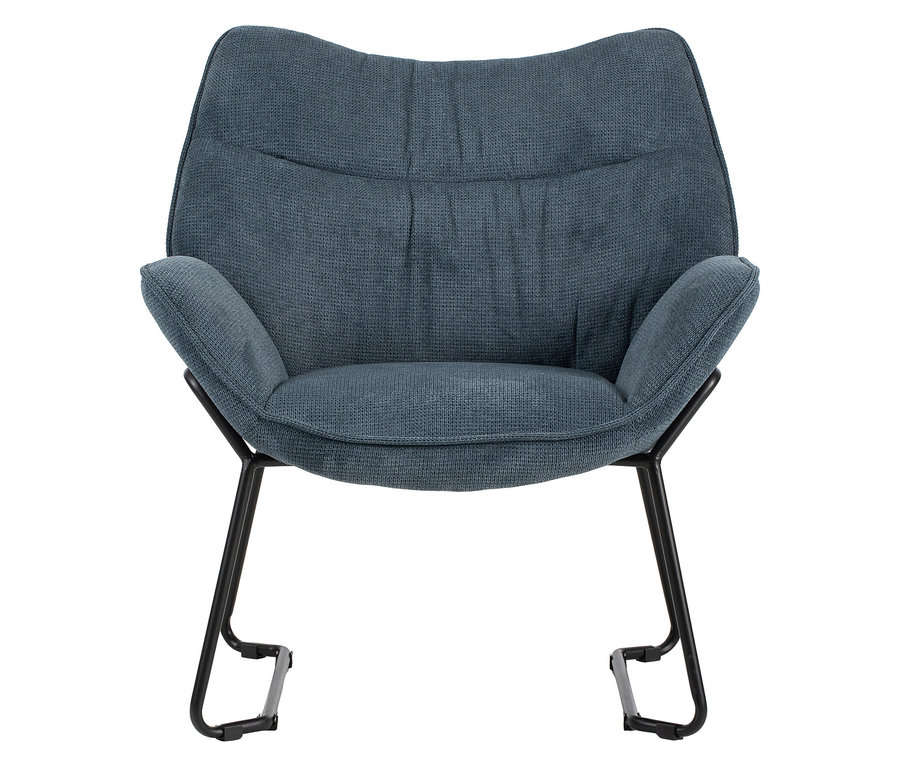 Blauer DeVries Sessel »Aliano« mit schwarzem Metallgestell.