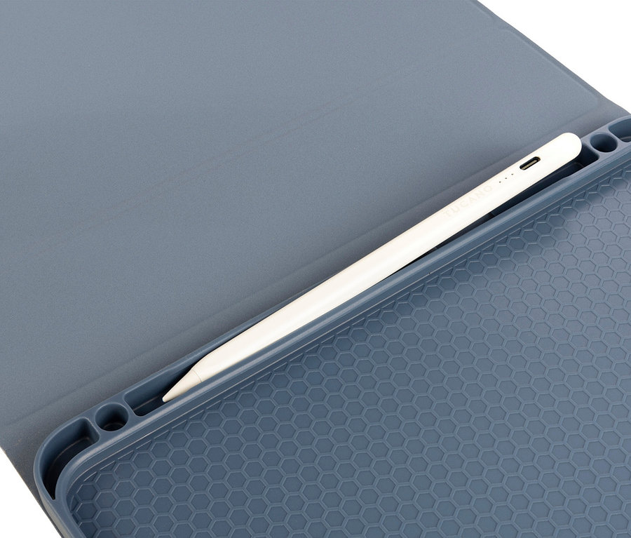 Blaues Tucano UP Tablethülle für Apple iPad 11 mit Stifthalterung und Stift.
