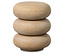 Beiger, runder WOOOD Beistelltisch aus drei gestapelten, bauchigen Elementen.