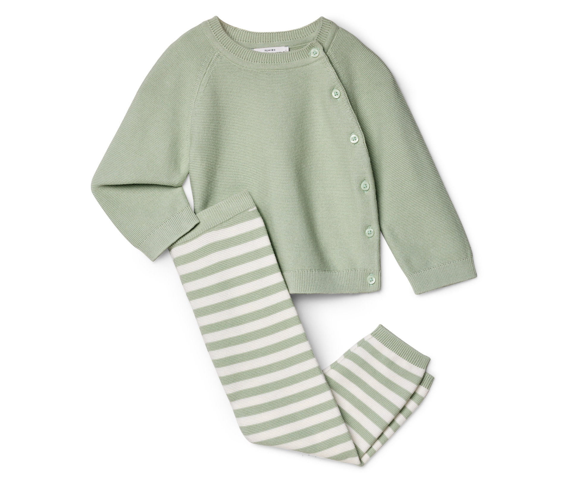 Tchibo - Baby-Strickkombi - Baby - Gr. 62/68 - mintgrün/gestreift