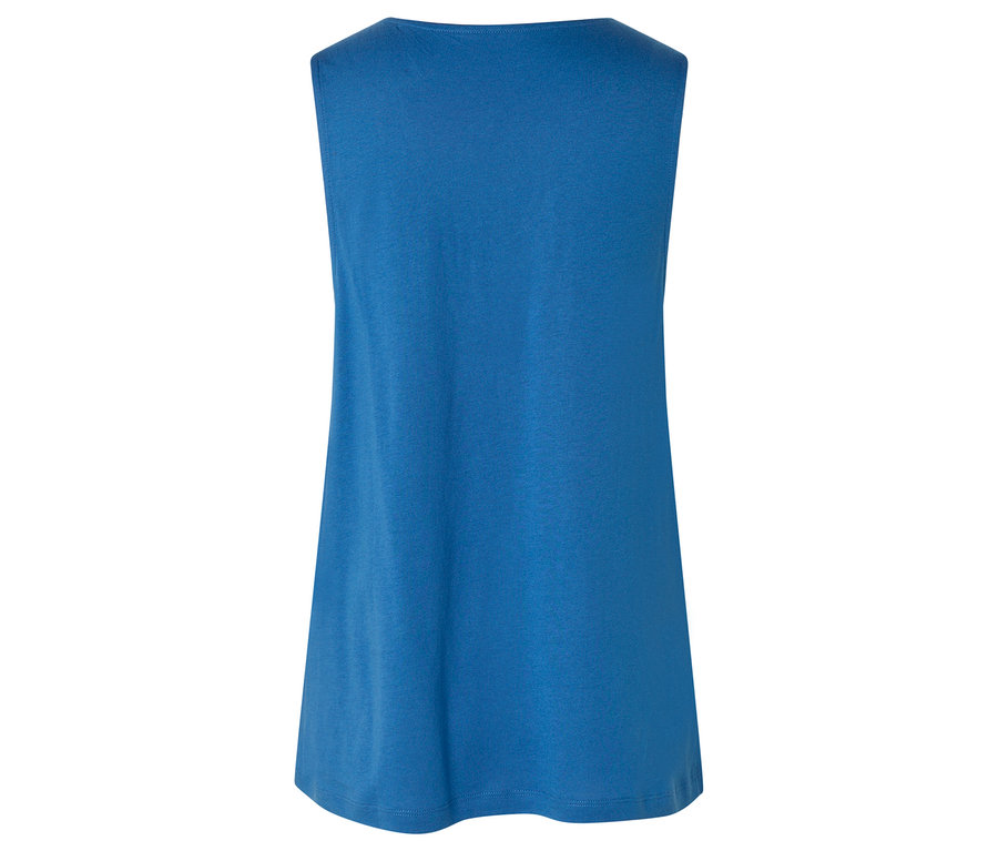 Blaues ärmelloses Oberteil, von hinten gesehen.
