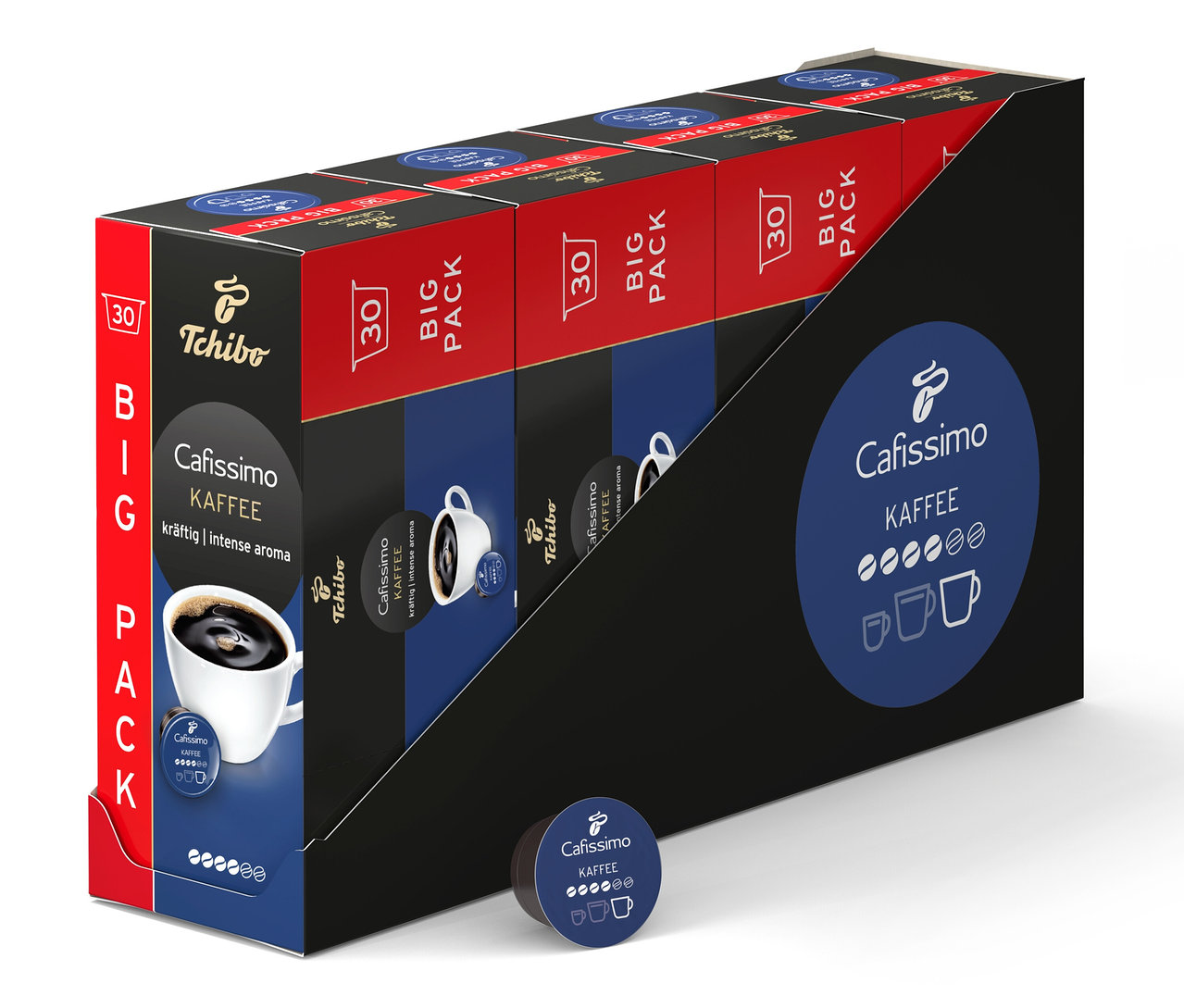 Abbildung einer Packung Cafissimo Kaffee kräftig - 120 Kapseln.