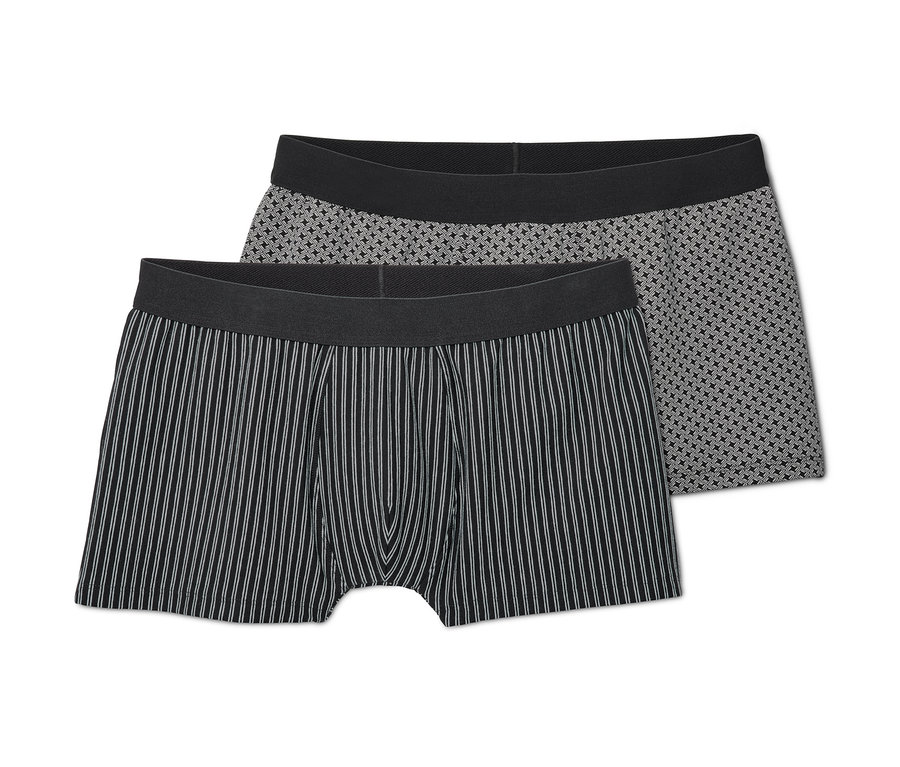 Zwei Slipboxer: Eine schwarz mit weißen Streifen, die andere grau mit Muster.