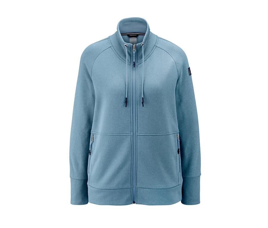 Hellblaue Funktions-Sweatjacke mit Reißverschluss und Taschen.