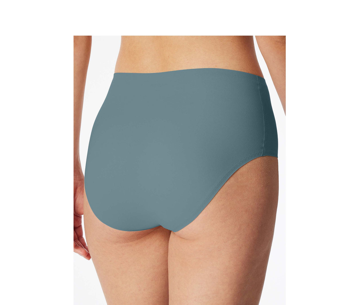 Rückansicht einer Person, die einen blaugrauen SCHIESSER Invisible Slip Maxi trägt.