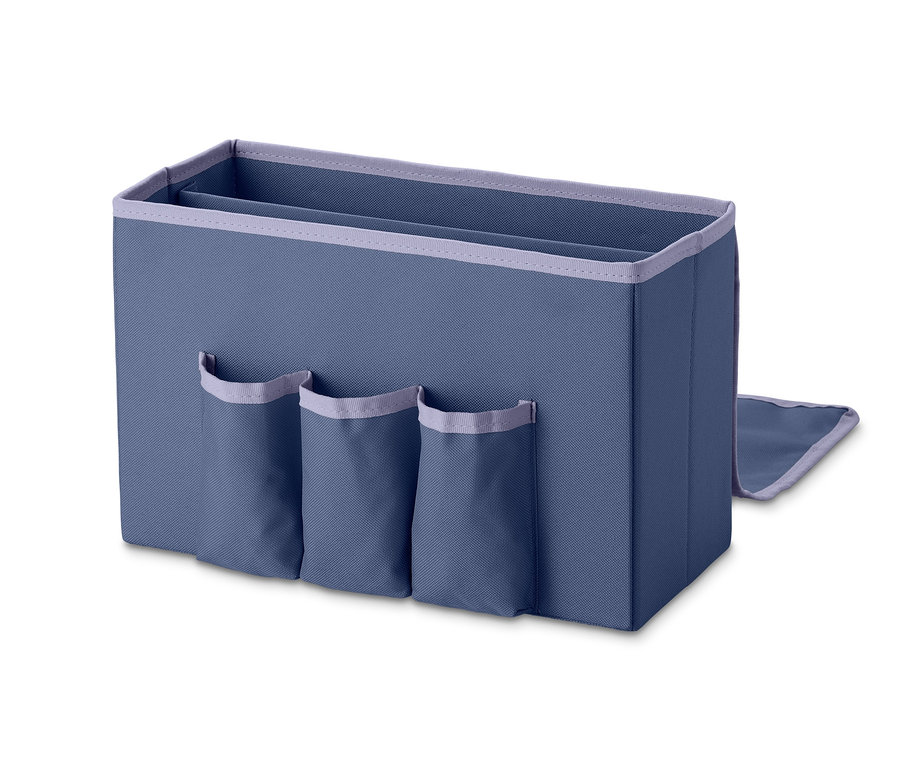 Blauer Bett-Ablagebox mit Fächern.