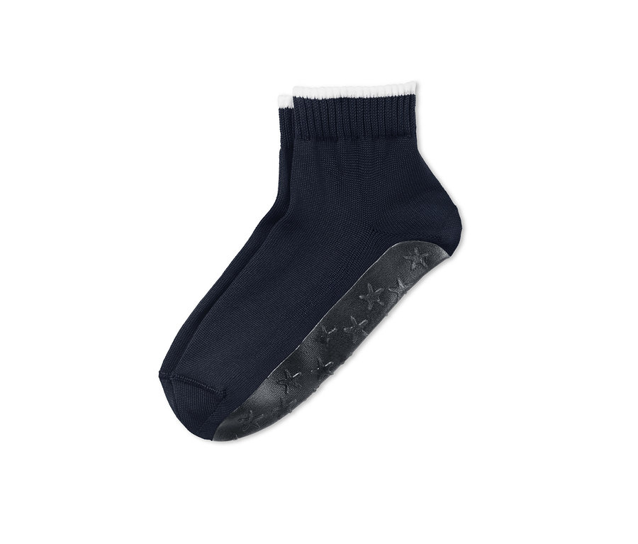 Dunkelblaue Strand- und Sportsocke mit weißem Rand.
