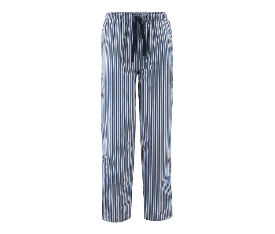 Eine blau-gestreifte Pyjamahose.