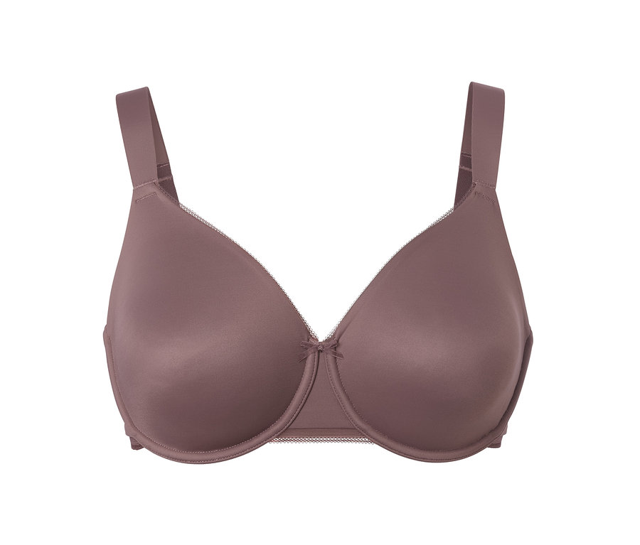 Ein lilafarbener Bügel-BH auf einem weißen Hintergrund.