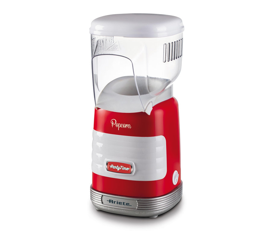 Rote und weiße Ariete-Popcornmaschine.