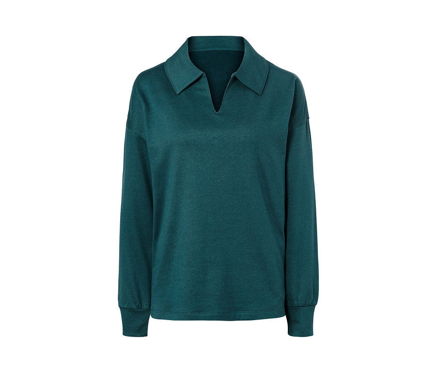 Grünes Lounge-Sweatshirt mit langen Ärmeln und Kragen.