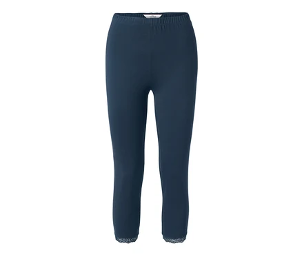 Dunkelblaue 3/4-Leggings mit Spitzenborte.