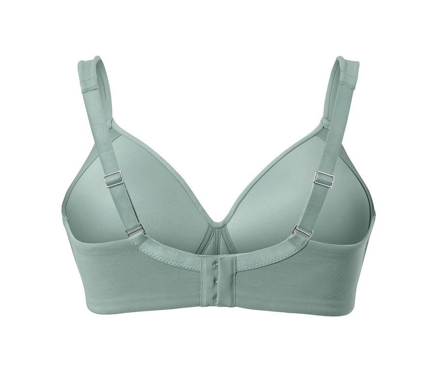 Detailansicht von hinten eines grünen Softschalen-BHs.