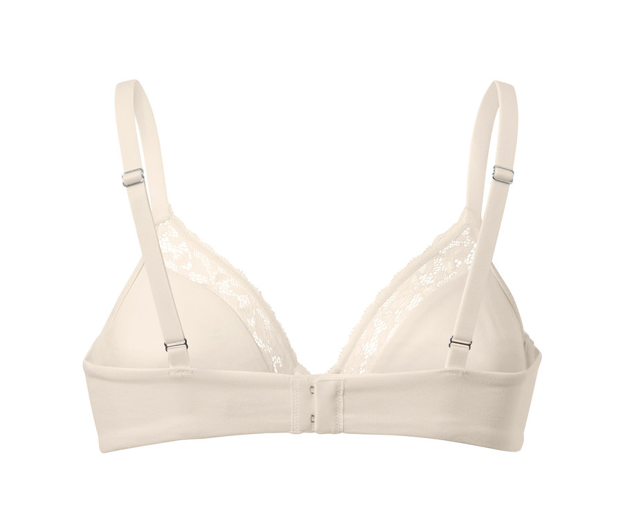 Detailansicht von hinten eines cremefarbenen Bügel-BHs.
