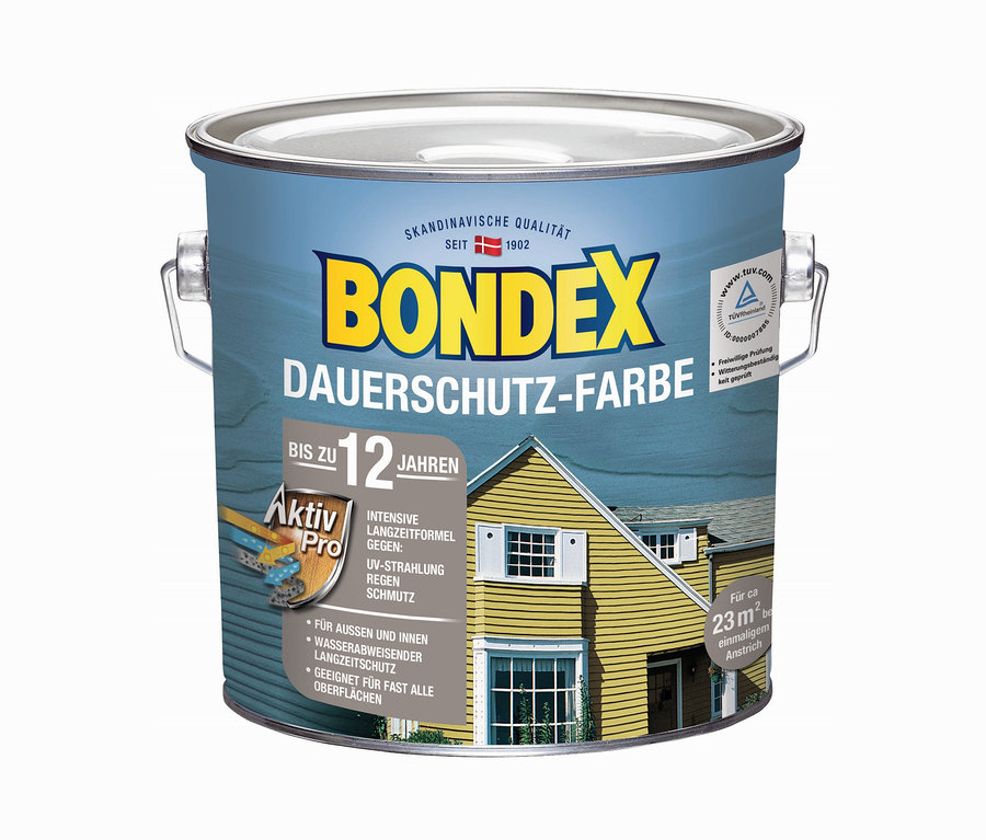 Eine Dose Bondex Dauerschutz-Farbe.