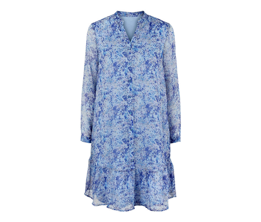 Blaues Kleid mit Alloverprint.