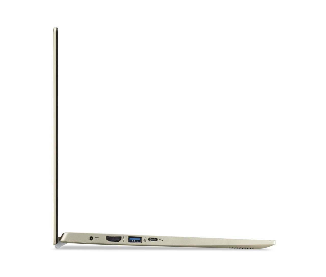 Seitenansicht eines geschlossenen, goldenen Notebooks. Acer Swift 1 Notebook »SF114-34« ist sichtbar.