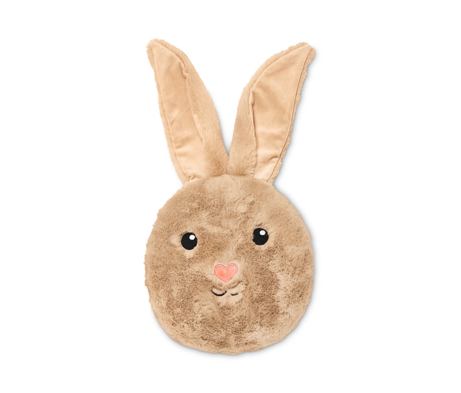 Ein Plüschkissen »Häschen« mit langen Ohren, rundem Kopf und gesticktem Gesicht.