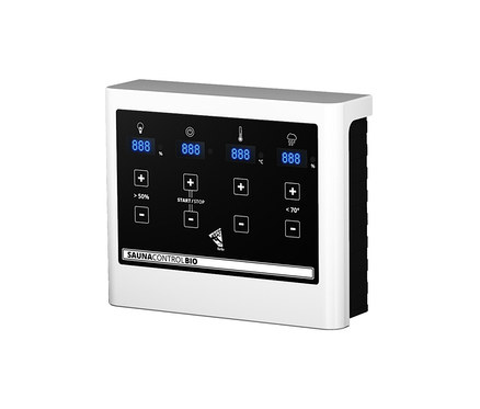 Saunacontrol Bio Steuerung mit Display und Plus- und Minus-Tasten.