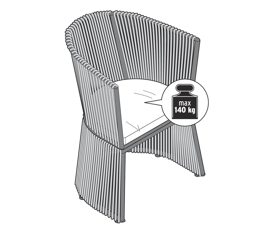 Illustration eines Dining-Sessels mit Textilgeflecht.