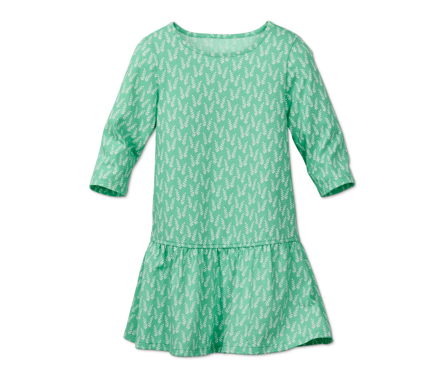 Grünes Jerseykleid mit floralem Alloverprint.