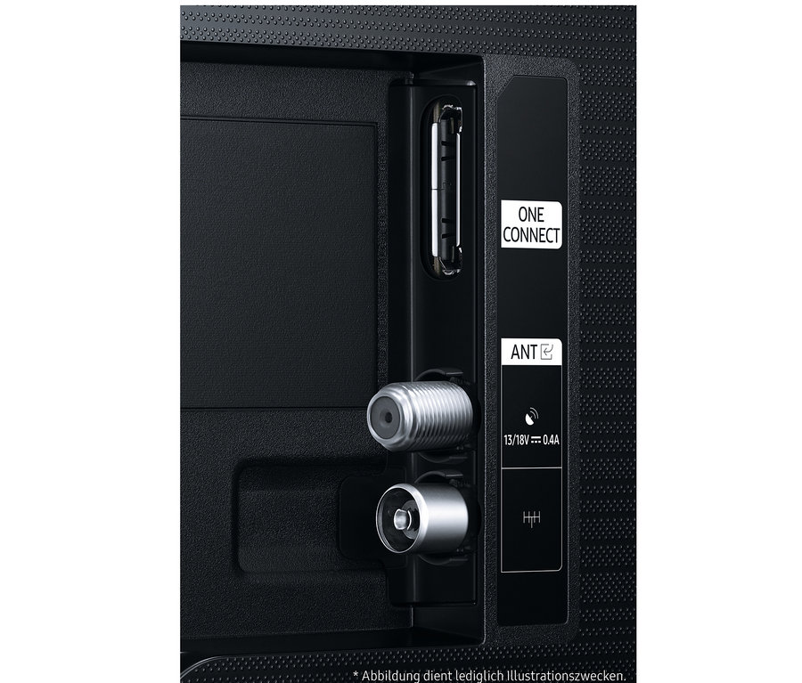 Detail der Rückseite des 32" QLED TV Samsung »The Frame (2022)« GQLS03BBUXZG mit Anschlüssen.