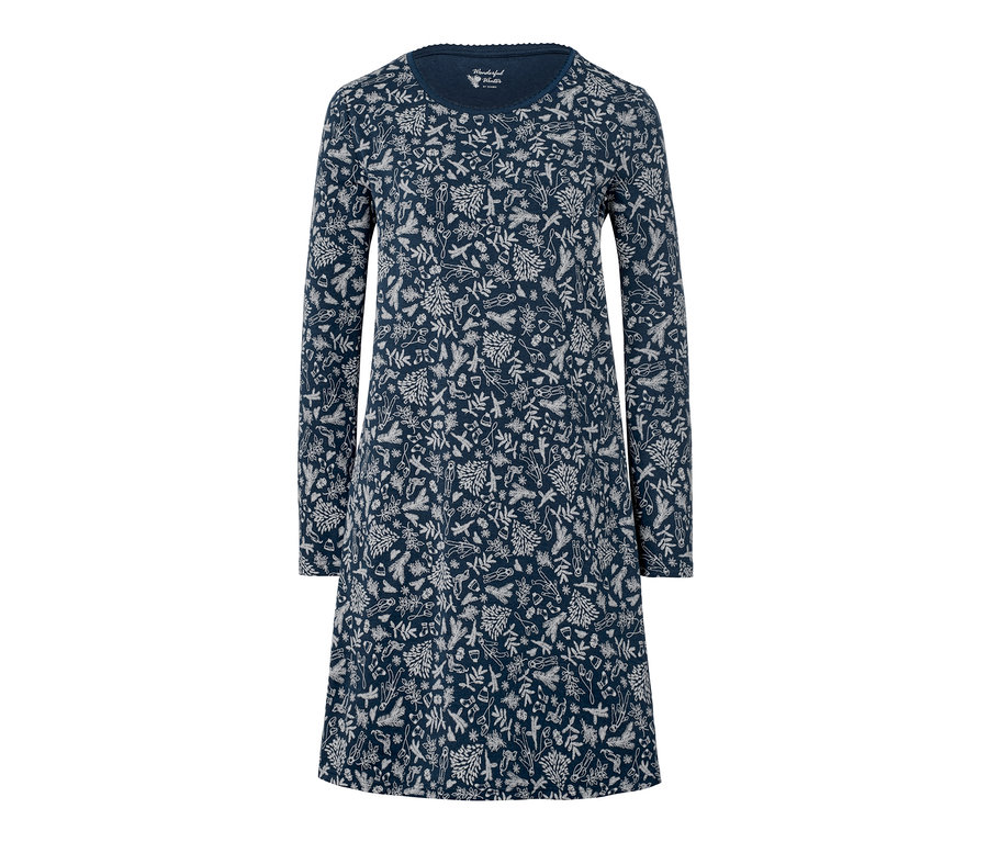 Blaues Nachthemd mit Allover-Muster.