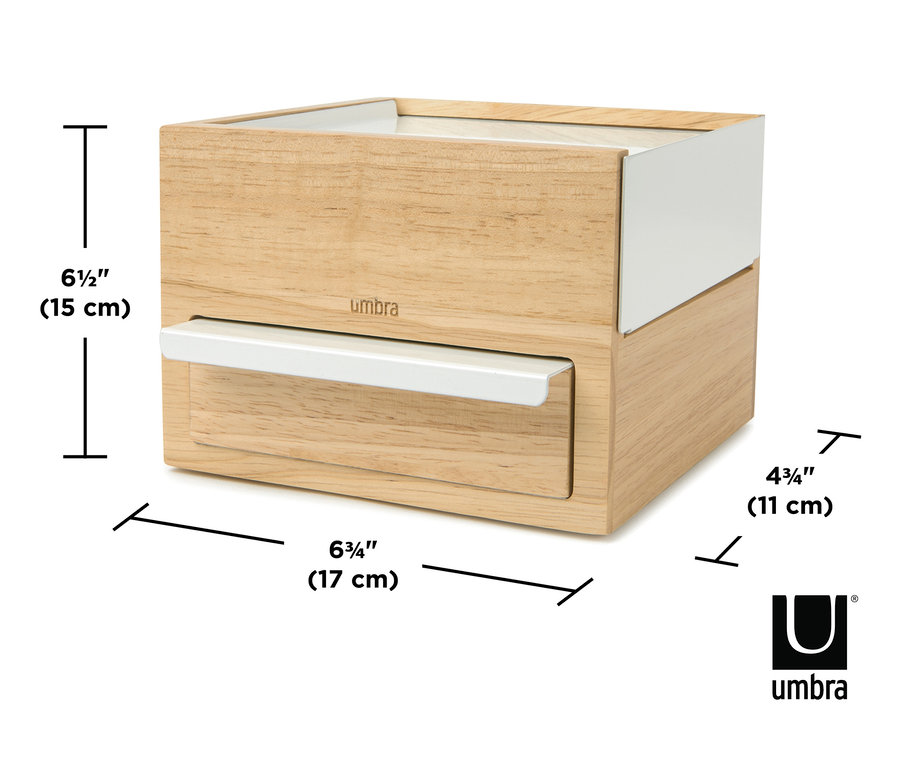 Umbra Schmuckkasten aus Holz und weißem Metall.