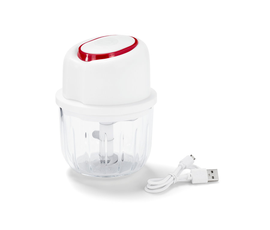 Ein kabelloser Multizerkleinerer mit USB-Kabel.